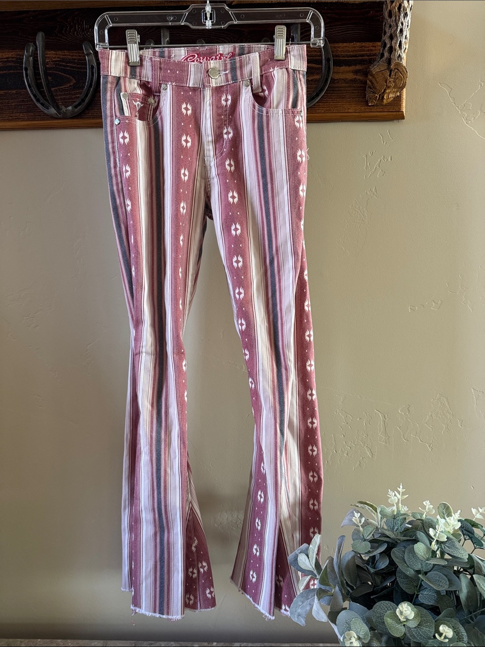 Cowgirl Hardware Striped Flare Kids Jeans - Pink & Cream
